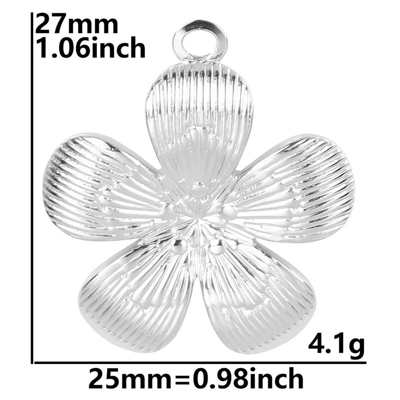 Silver Tone Flower Pendants - Durable Stainless Steel Charms for DIY Necklaces & Bracelets