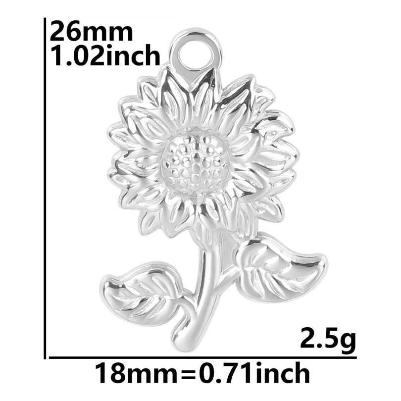 Silver Tone Flower Pendants - Durable Stainless Steel Charms for DIY Necklaces & Bracelets