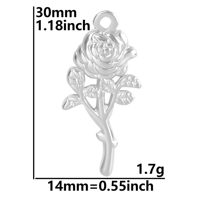 Silver Tone Flower Pendants - Durable Stainless Steel Charms for DIY Necklaces & Bracelets