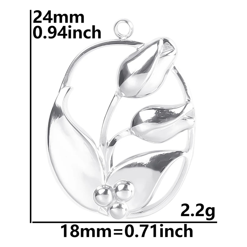 Silver Tone Flower Pendants - Durable Stainless Steel Charms for DIY Necklaces & Bracelets