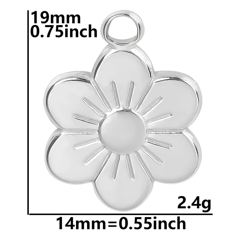 Silver Tone Flower Pendants - Durable Stainless Steel Charms for DIY Necklaces & Bracelets