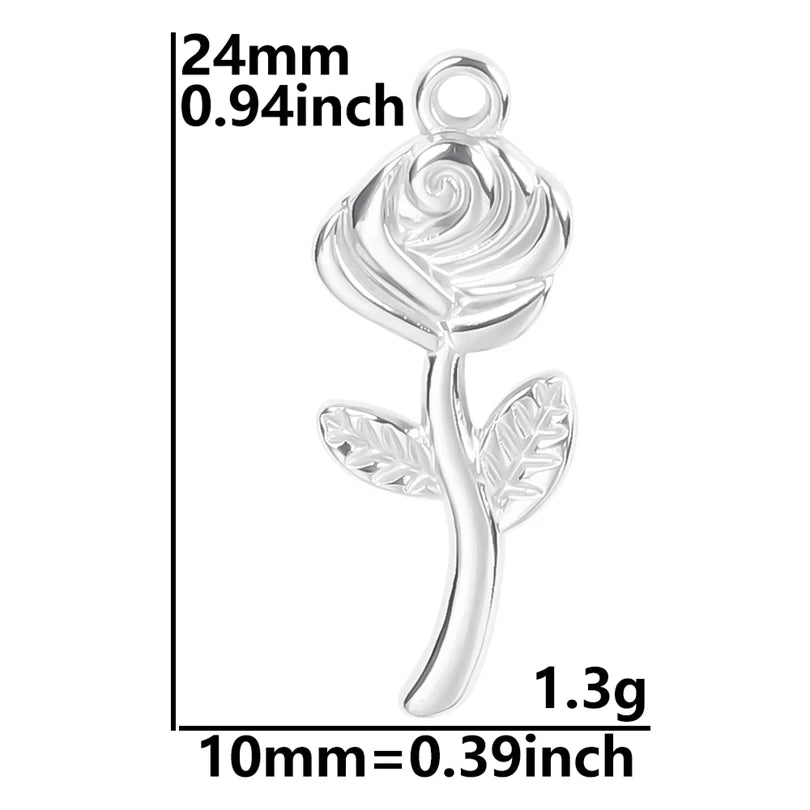 Silver Tone Flower Pendants - Durable Stainless Steel Charms for DIY Necklaces & Bracelets