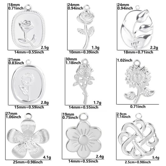 Silver Tone Flower Pendants - Durable Stainless Steel Charms for DIY Necklaces & Bracelets